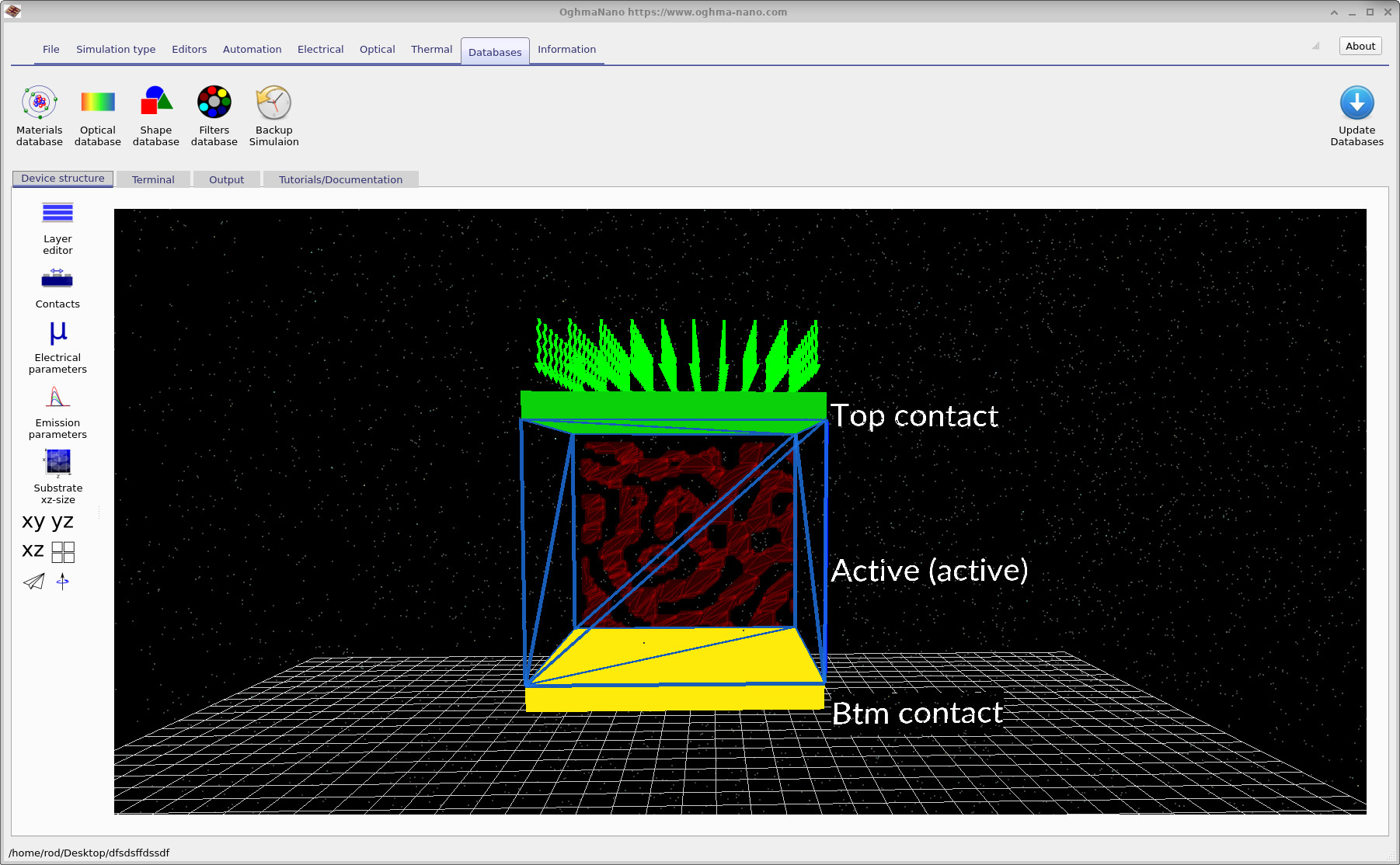 Cut-through view of the bulk-heterojunction morphology obtained using Show cut through Y.