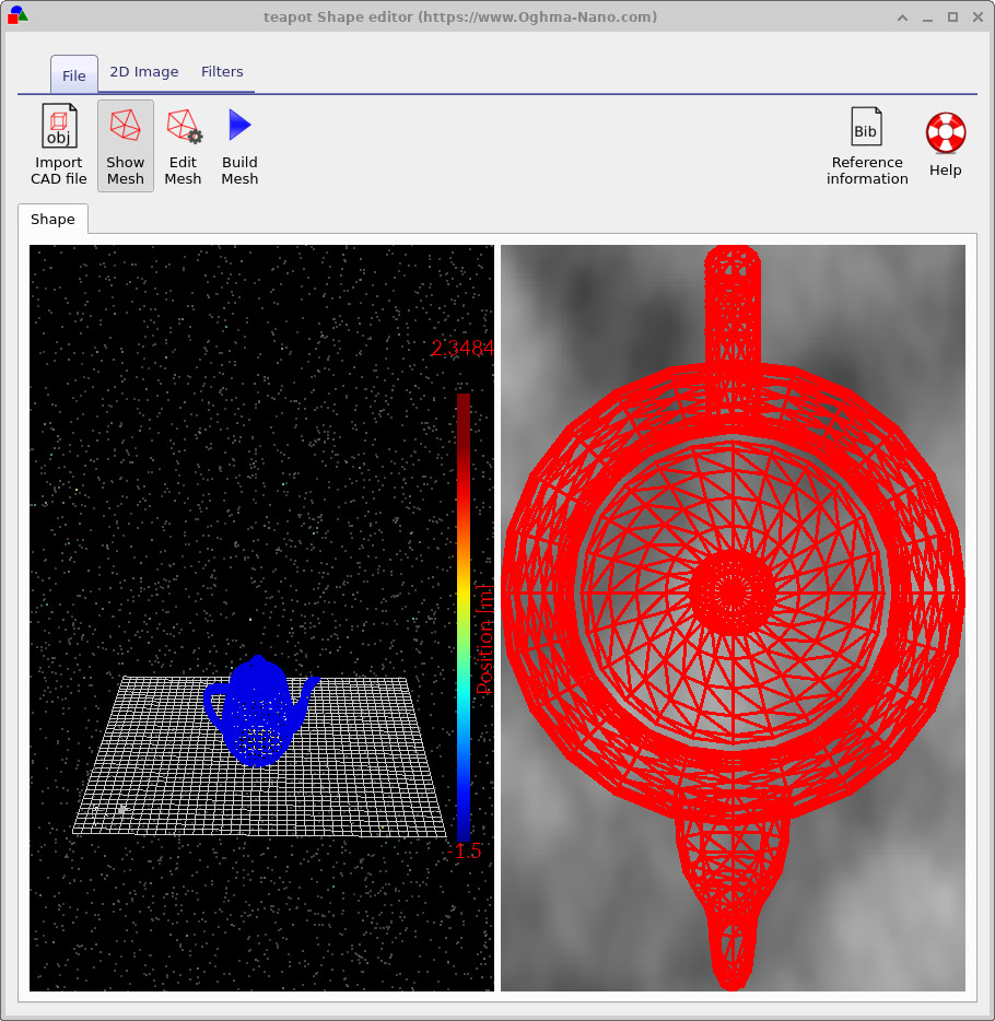 在形状编辑器中渲染的已导入 Utah 茶壶 CAD 网格。