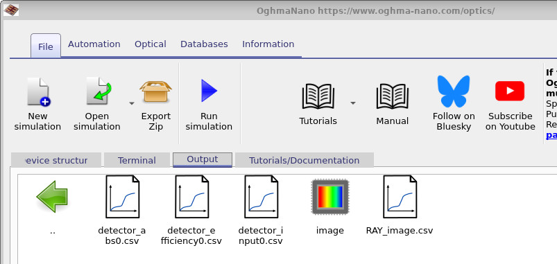 Detailed detector outputs including spatial images and spectra
