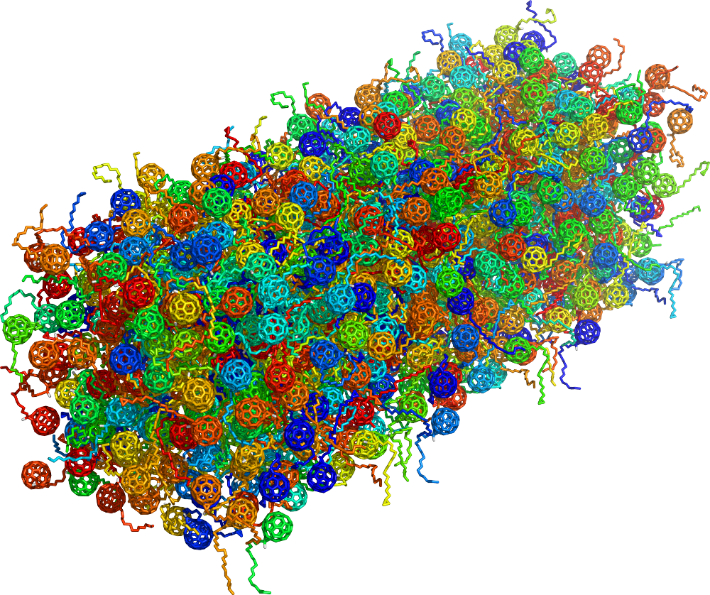 Left) A plate of spaghetti ; Right) A polymer packing like spaghetti. Both systems are highly disordered.