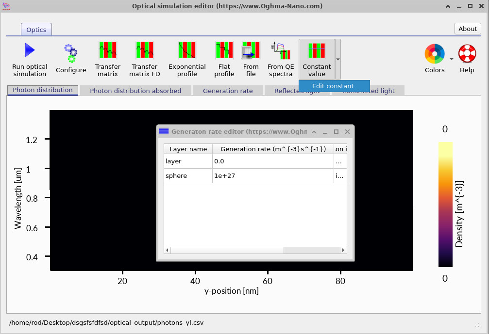 Generation rate editor showing constant generation values for layer and sphere