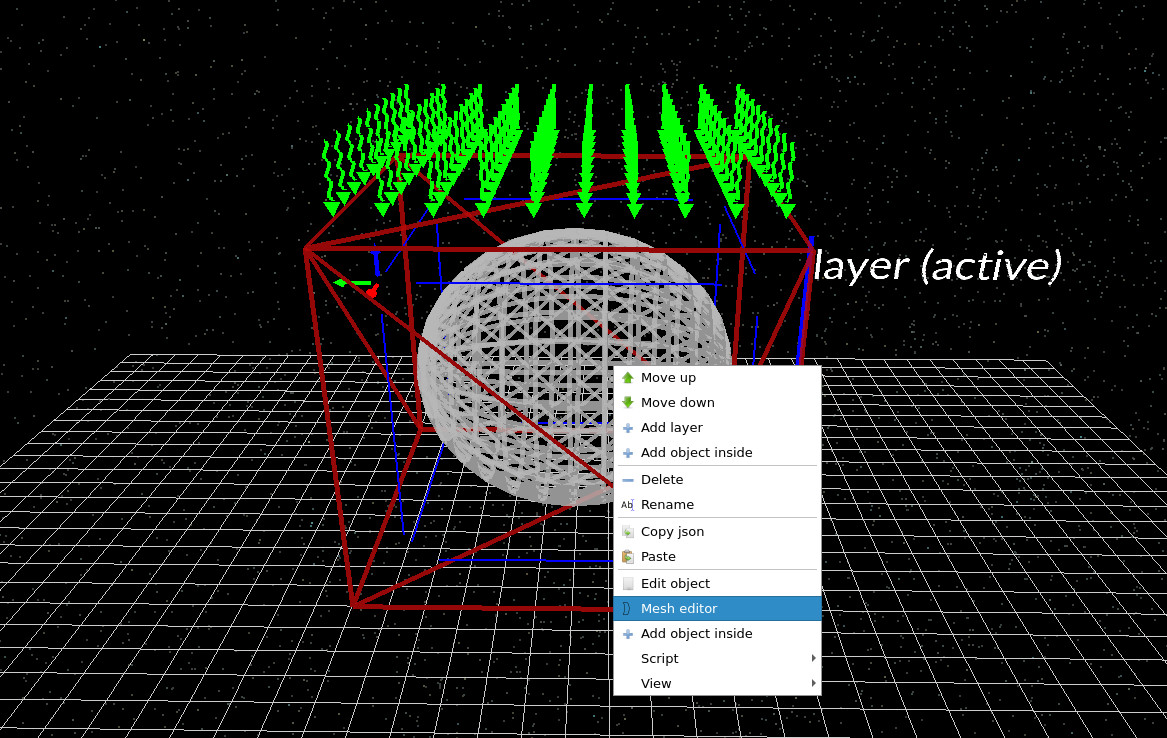 Right-click context menu showing Mesh editor option