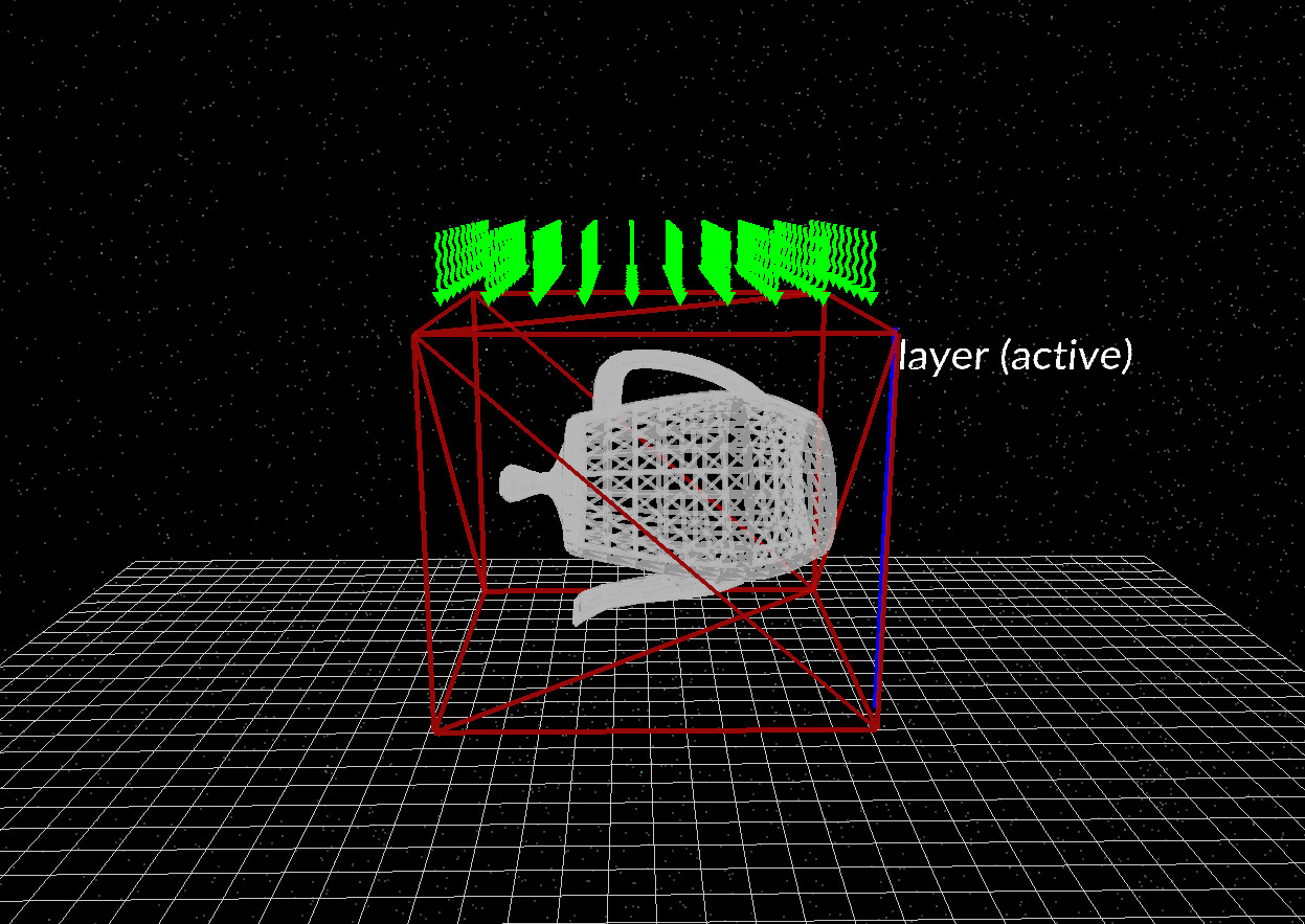 Simulation window showing teapot-shaped exciton domain