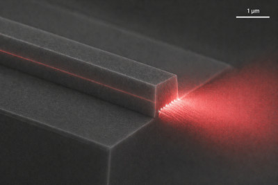 Illustration of light emerging from the end of a subwavelength waveguide facet into free space