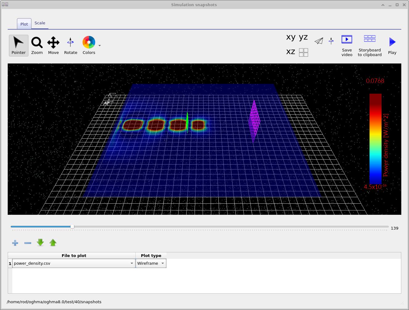 Intermediate field snapshot showing the guided mode interacting with the tilted facet