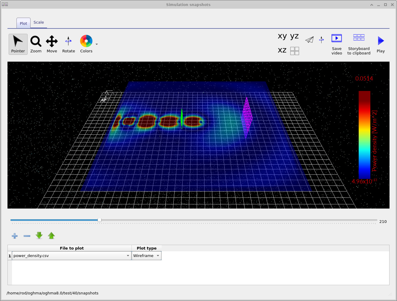 Later field snapshot showing radiation emerging from the angled waveguide facet
