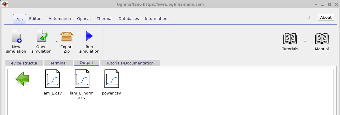 Expanded detector output folder showing files such as spectra and time-domain data