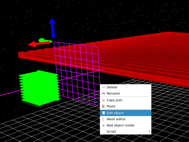 Right-click menu on a detector in the 3D view showing the Edit object option