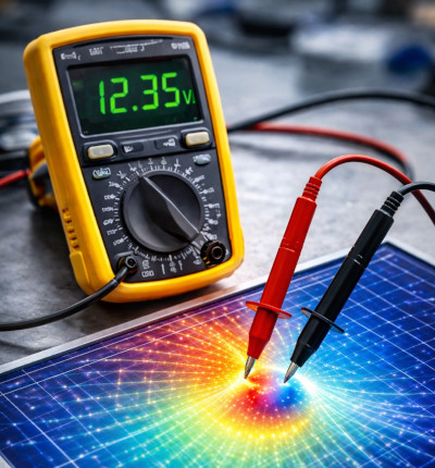 Digital voltmeter measuring an electric potential field, illustrating how a detector samples a field at a given location