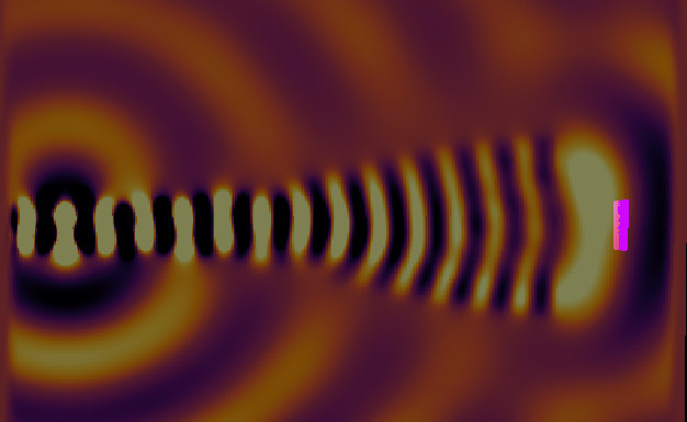 FDTD field plot showing optical mode expansion inside a tapered waveguide
