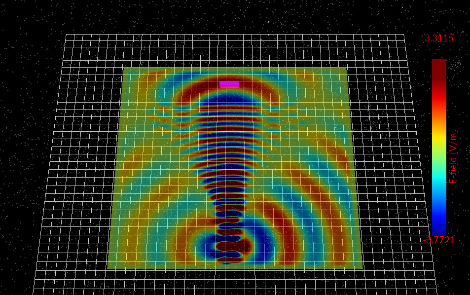 Field pattern after widening the taper, showing more complex and less stable modal behaviour