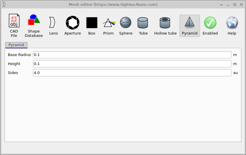 网格编辑器窗口配置为使用金字塔图元。