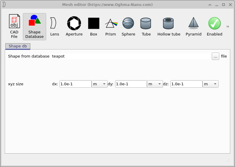 网格编辑器窗口显示从内部形状数据库中选中的一个形状。