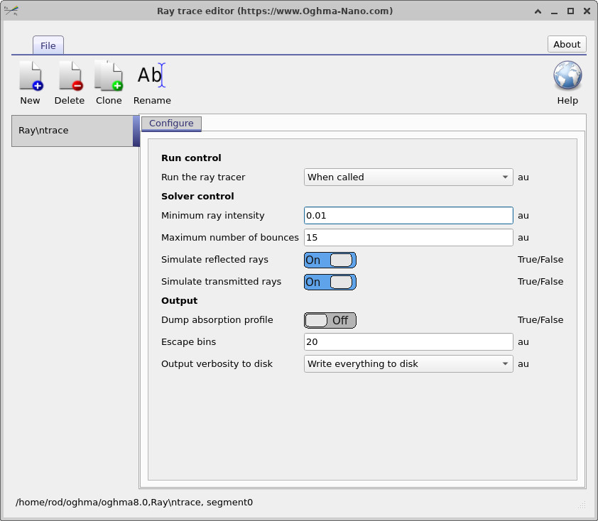 Ray trace editor configuration dialog.