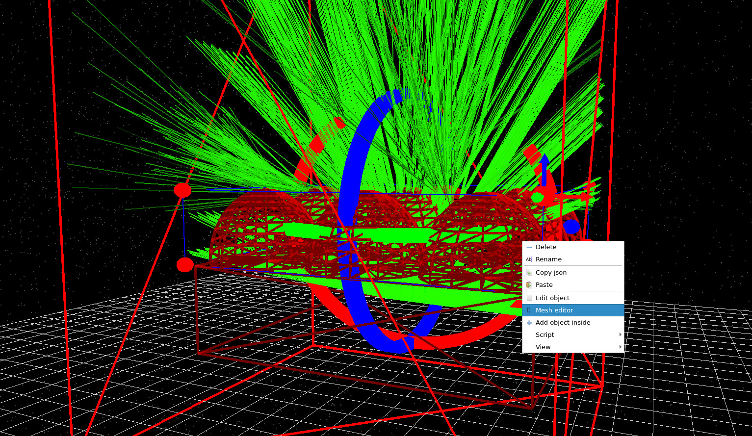 Right-click menu on the microlens object showing Mesh editor.