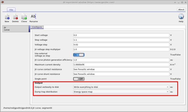 JV editor window showing snapshot output controls.