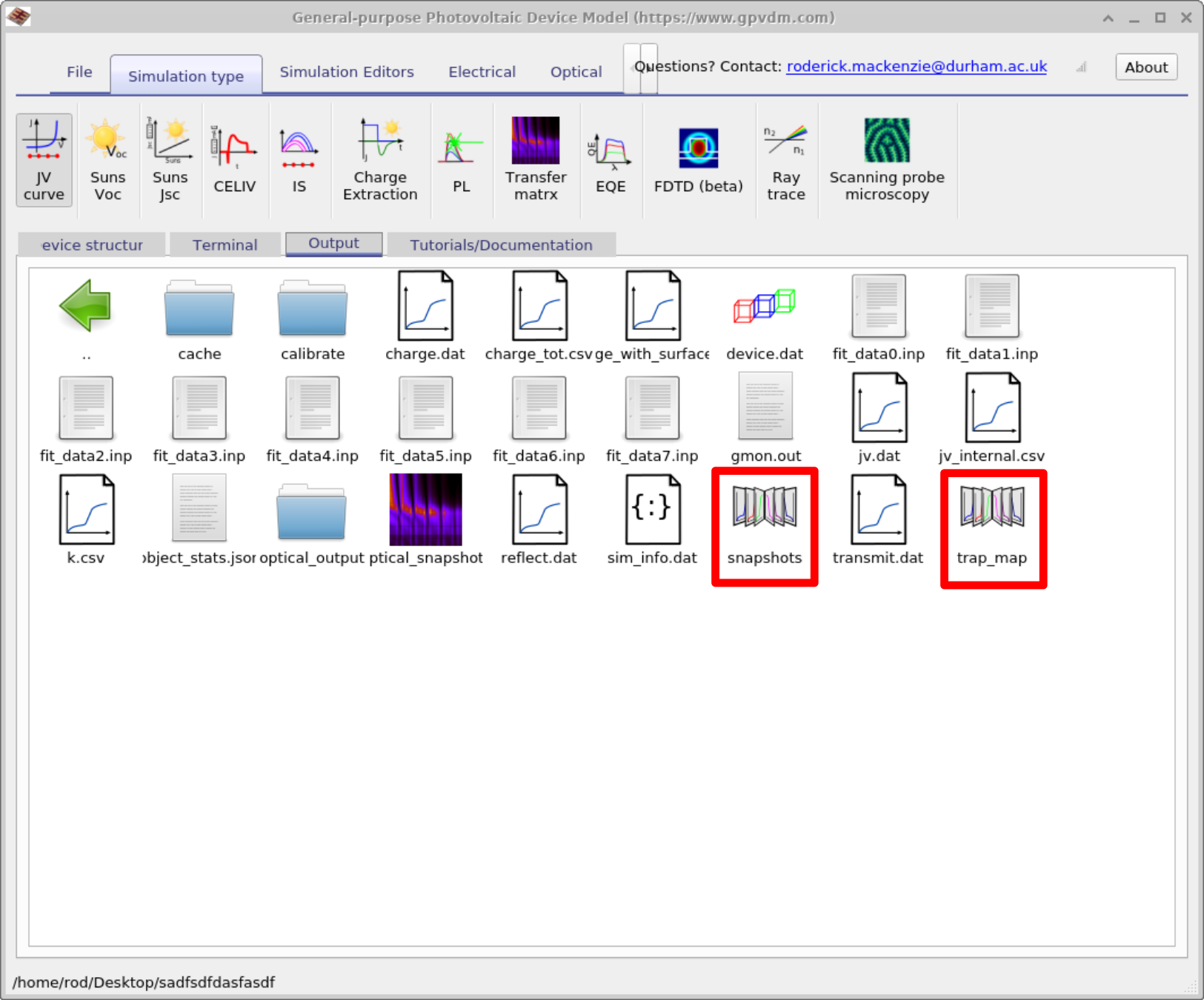 Snapshot directories shown in the simulation output browser.
