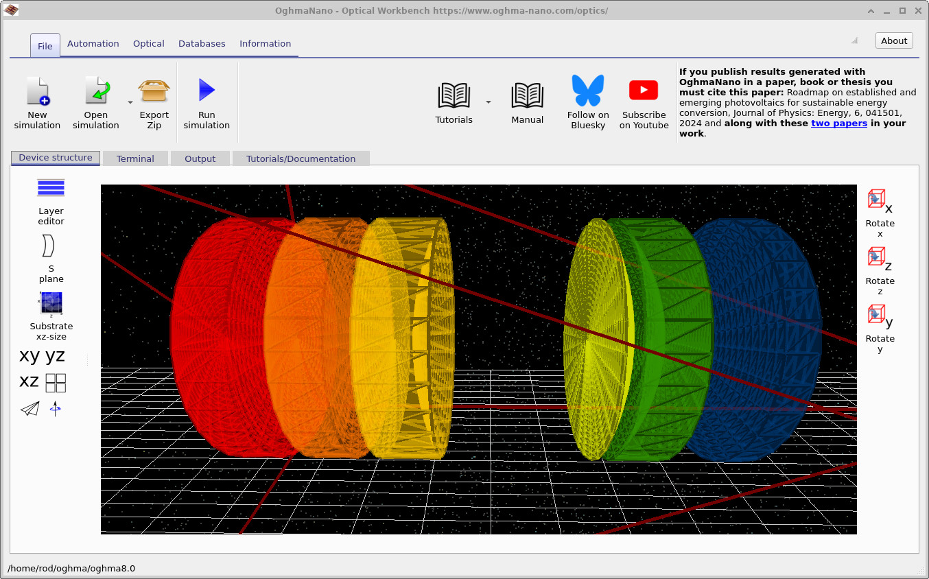 Telephoto lens stack defined using the S-plane editor, rendered in the 3D Optical Workbench.