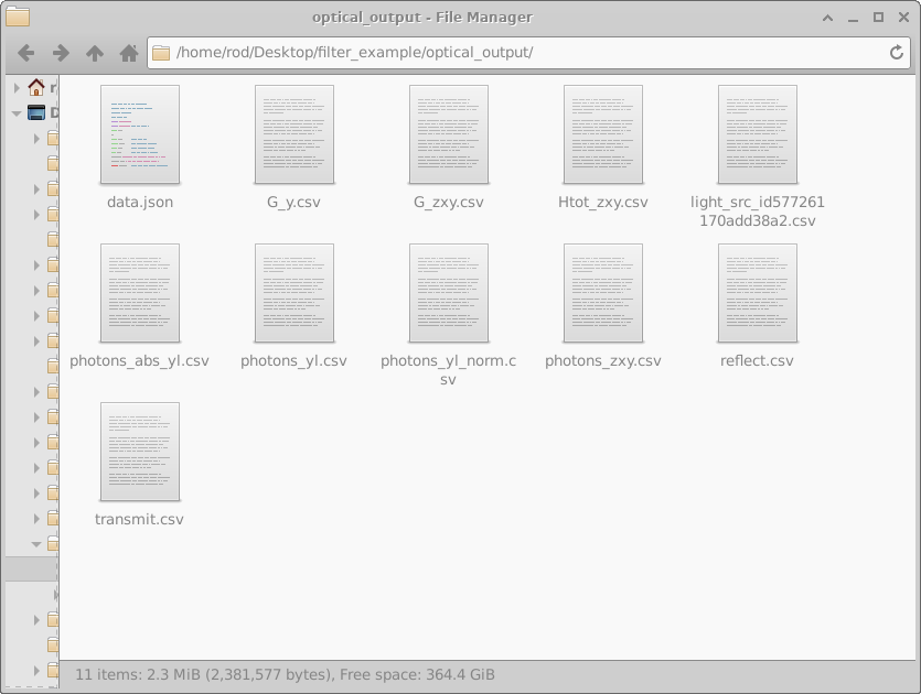 Contents of the optical_output directory showing files generated by the Transfer Matrix simulation
