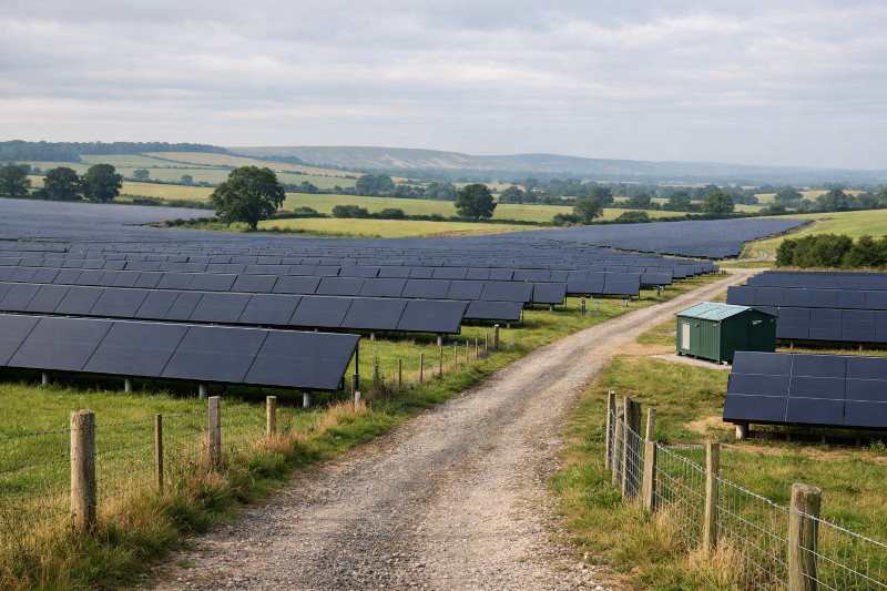 Utility-scale deployment of silicon solar panels in a ground-mounted solar farm