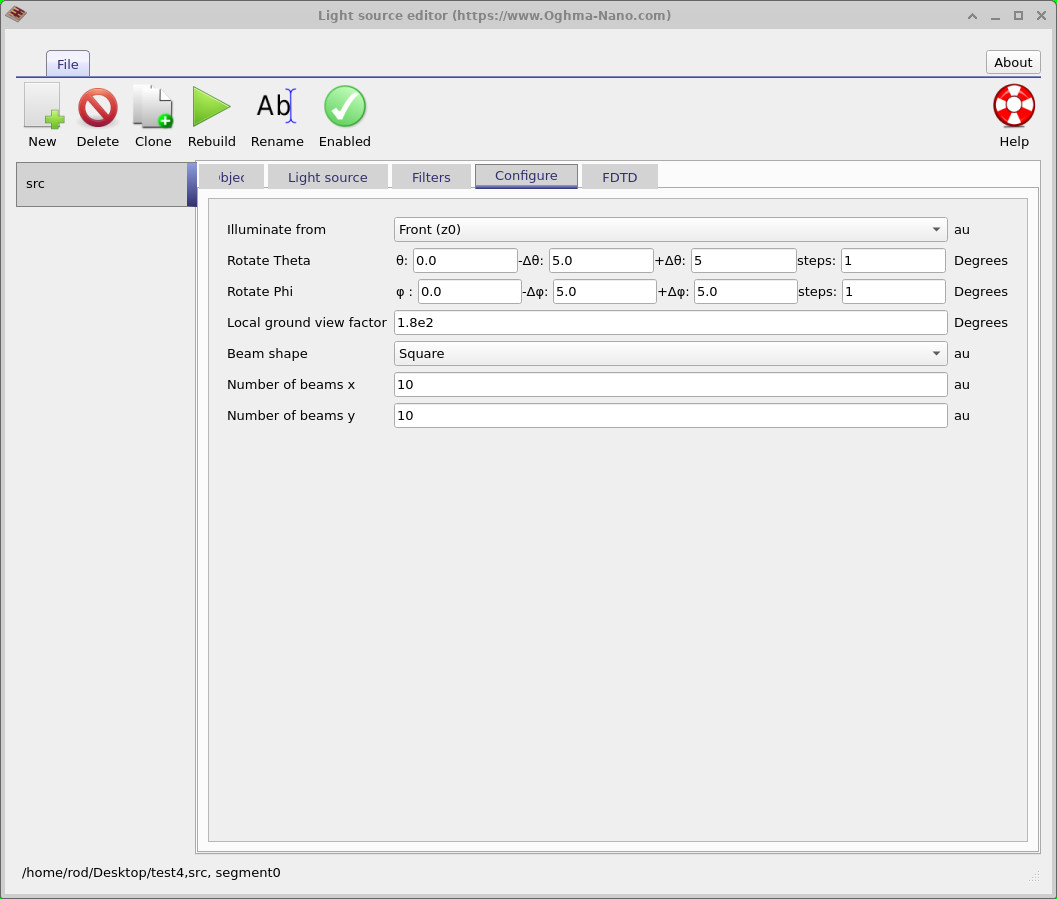 Light source editor showing the Illuminate from setting used to select the propagation direction.