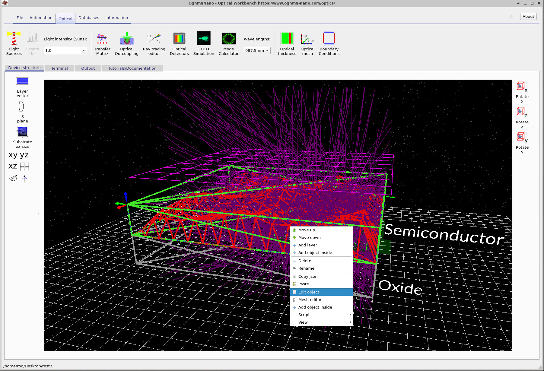 在半导体层上用于编辑对象的上下文菜单