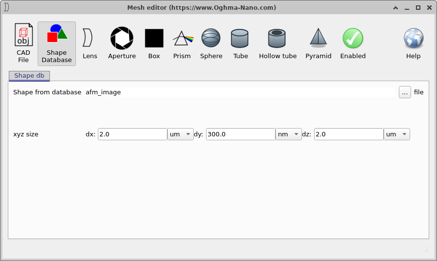 选中形状数据库选项卡的网格编辑器