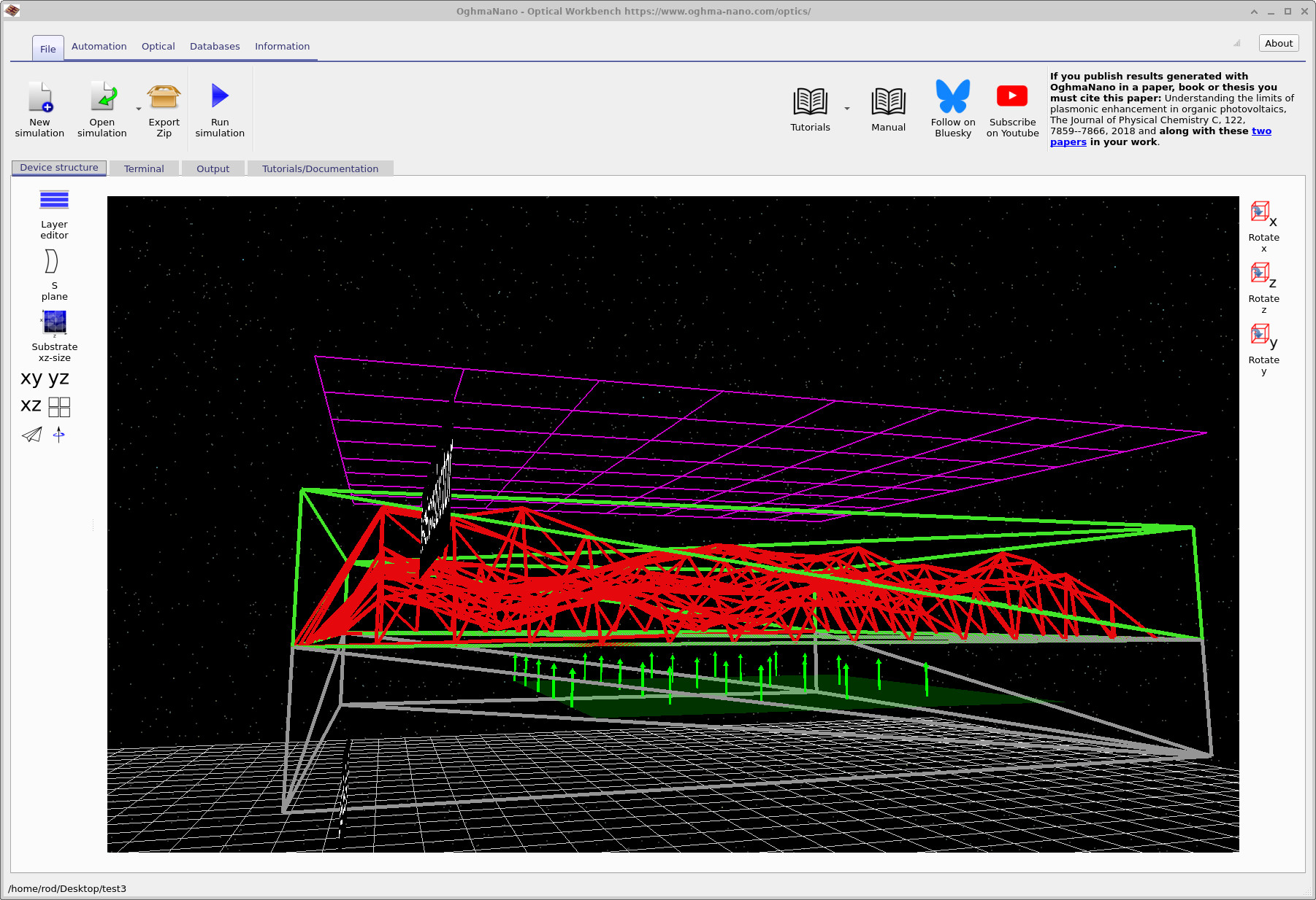 从薄膜中逃逸结构在隐藏实体后，显示嵌入式光源为箭头。