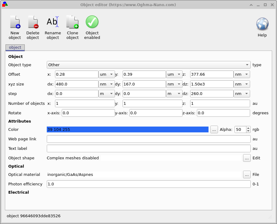 Material or object settings showing a substrate such as GaAs used in the anti-reflective coating tutorial.