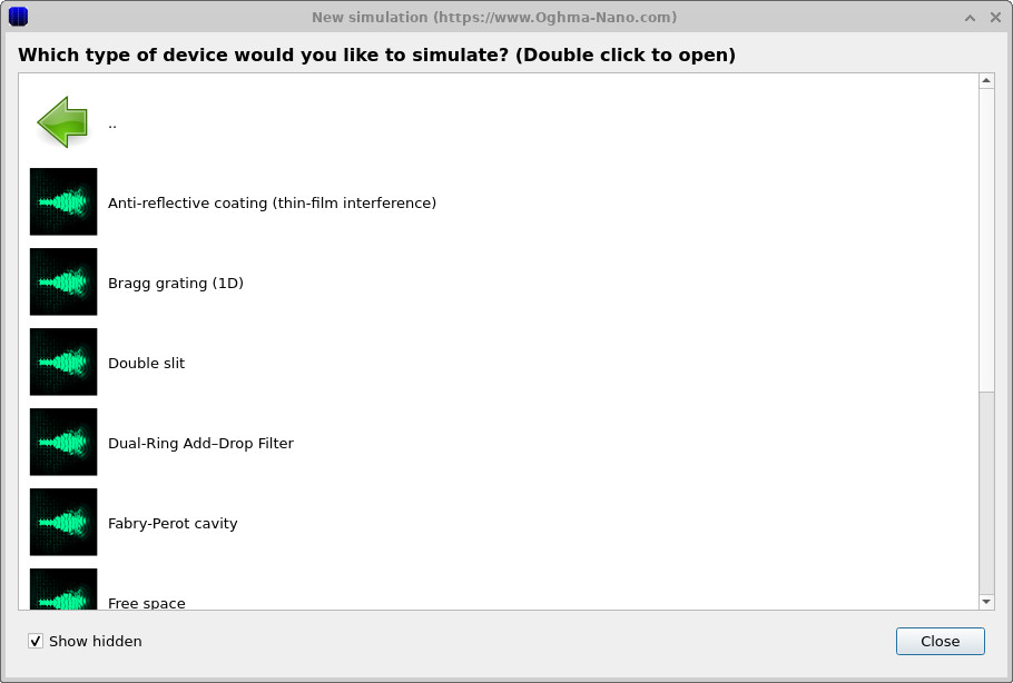 FDTD example list including the anti-reflective coating example.