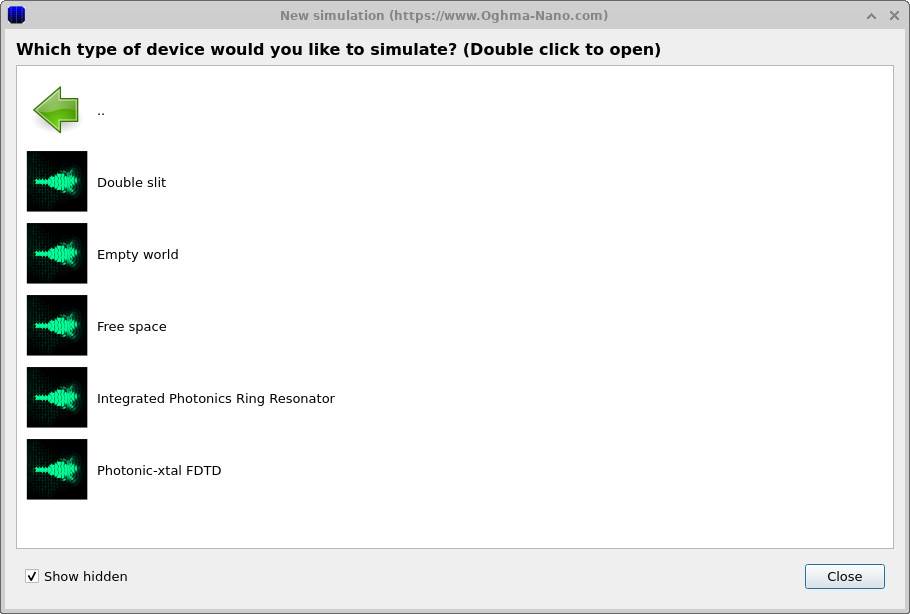 FDTD example list including the 1D Bragg mirror example.