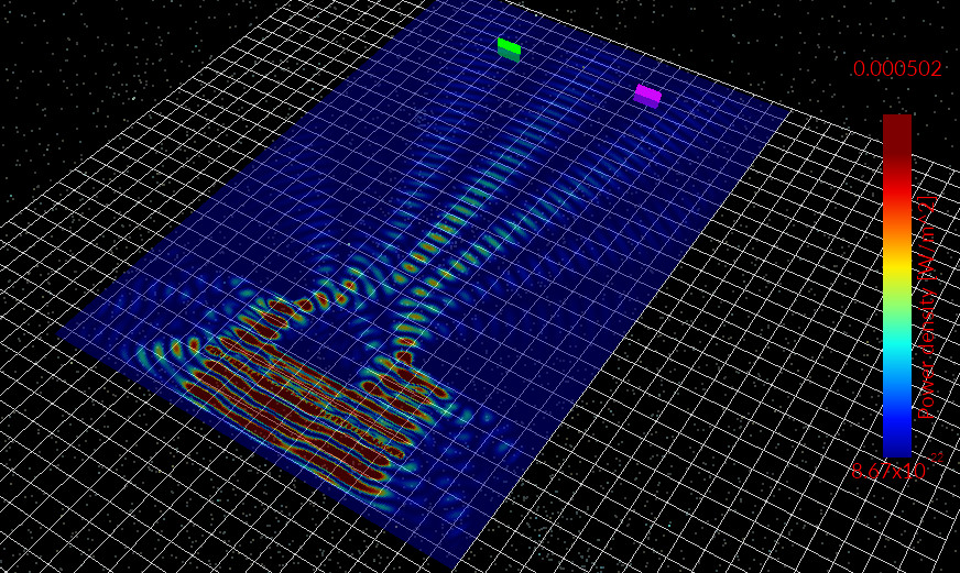 改变孔径几何结构后，显示修改后衍射图样的仿真结果。