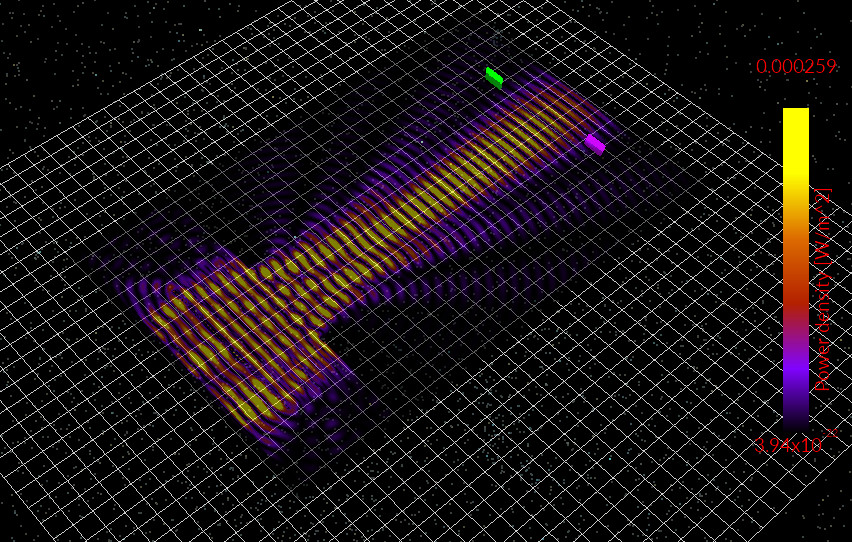 移动狭缝块后的仿真结果，显示衍射减弱。