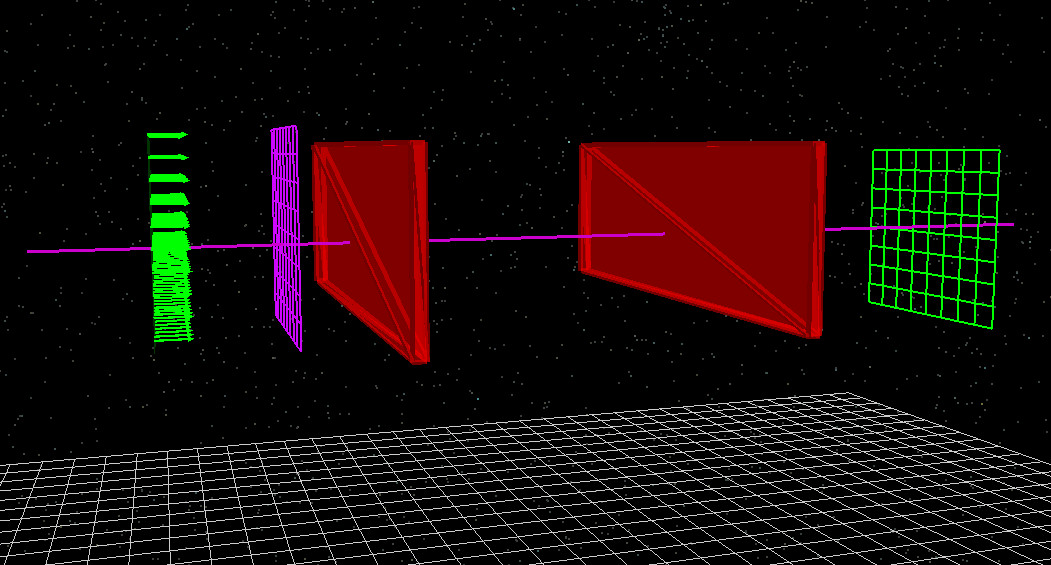 Fabry–Pérot cavity setup in OghmaNano FDTD showing source, cavity region, and detector planes