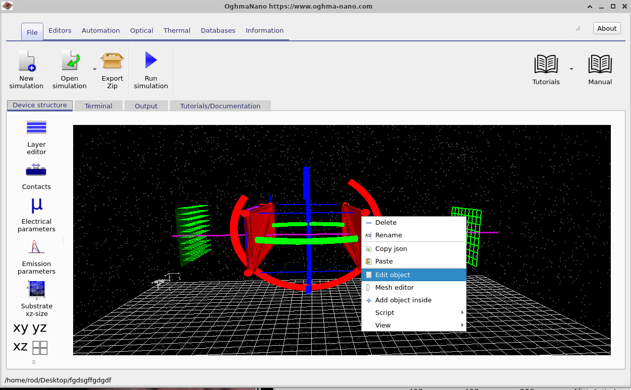Right-click menu on the cavity showing the Edit object option.