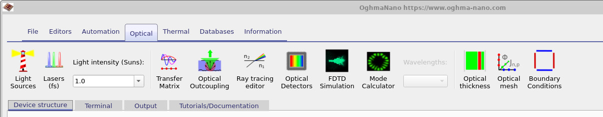 Optical ribbon showing access to the optical mesh editor used to control simulation dimensionality.