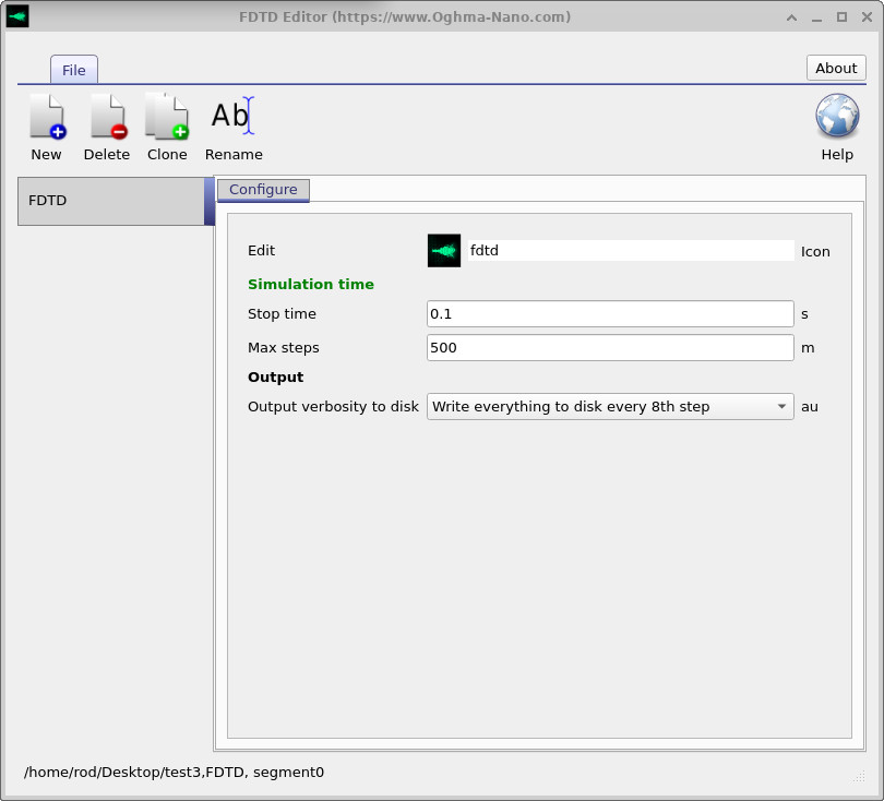 FDTD editor showing output verbosity to disk set to write everything to disk.