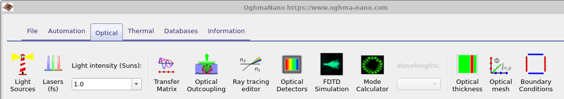 Optical ribbon in OghmaNano showing the Optical mesh button.