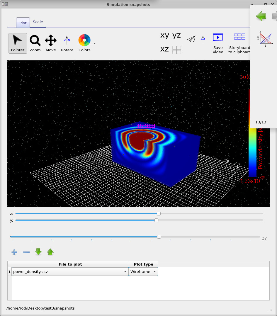 Snapshot viewer showing green light propagating in free space.
