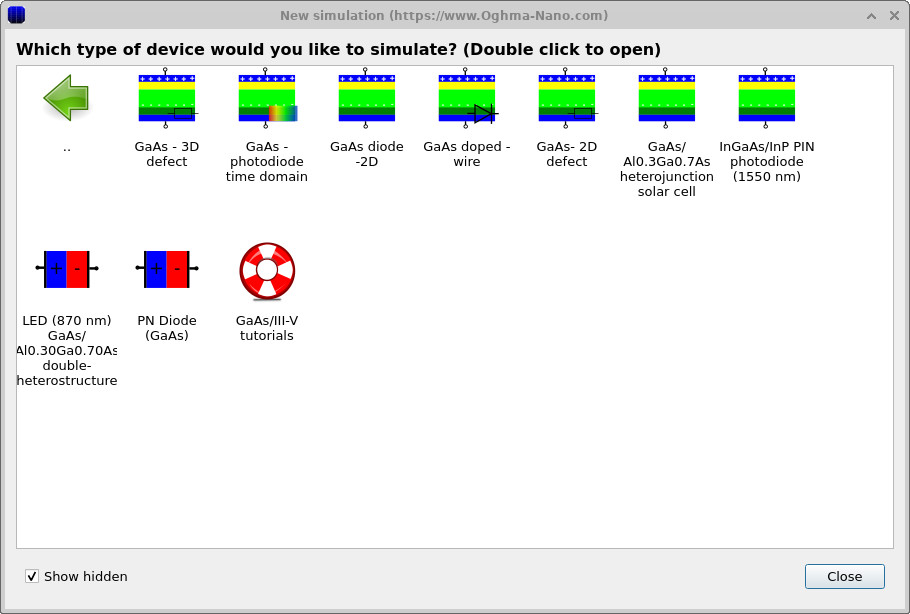 Double-click the 870 nm GaAs LED example, then select a location in which to save it.