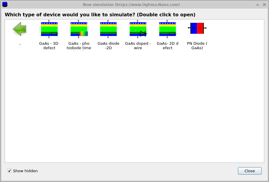 GaAs demos submenu showing gallium arsenide device examples