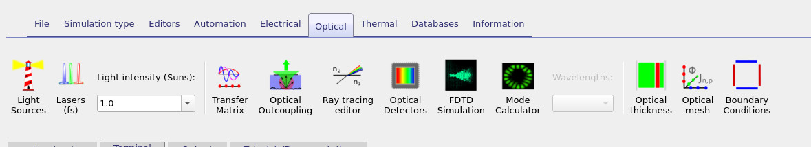 Optical ribbon showing Light intensity (Suns) set to 1.0.