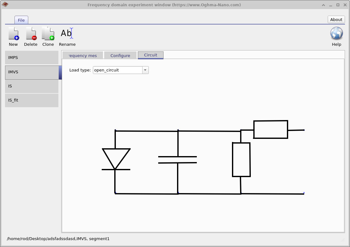 Circuit tab showing an equivalent circuit set to open circuit for IMVS simulation.