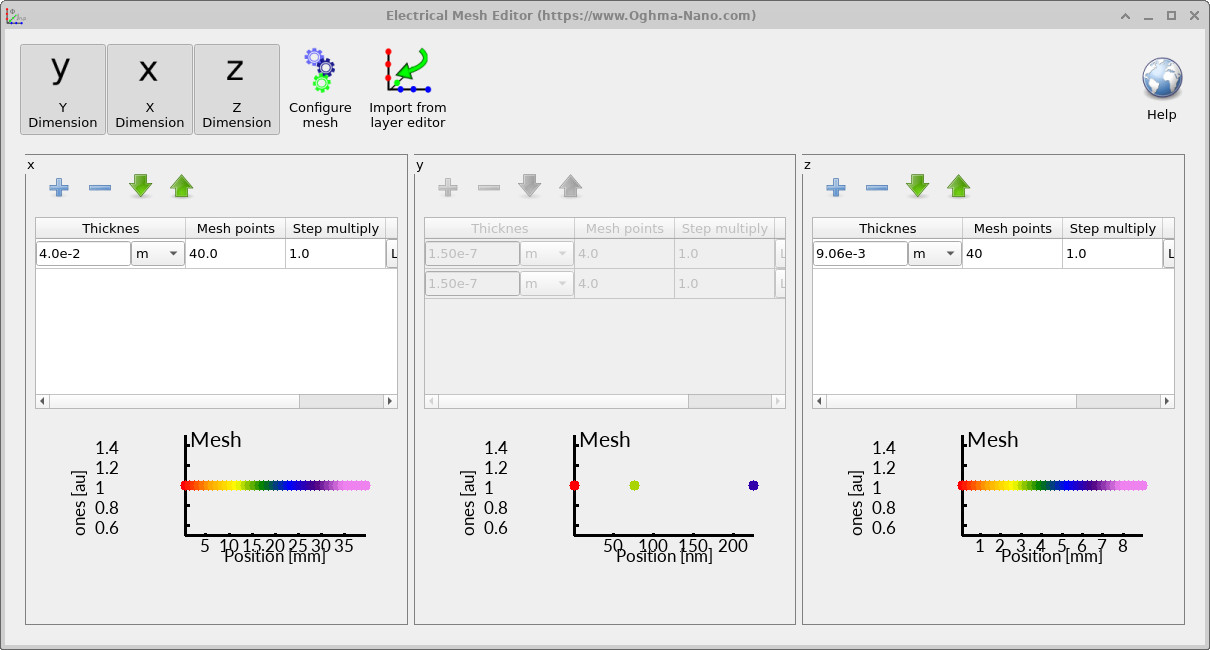 Electrical mesh editor showing 40 by 40 points in x and z