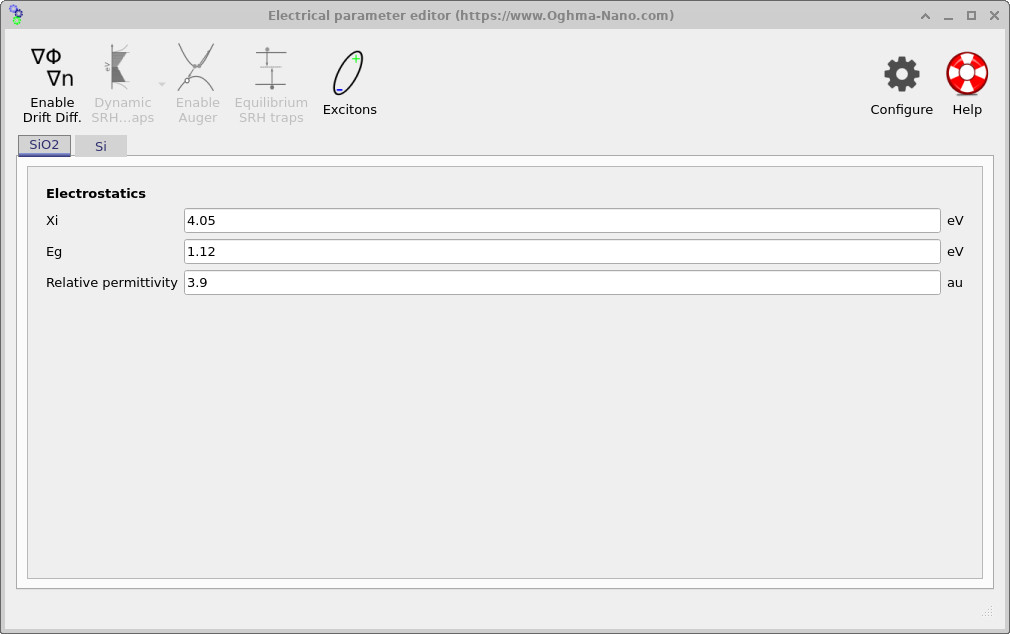 Electrical parameter editor for SiO2 (dielectric properties)