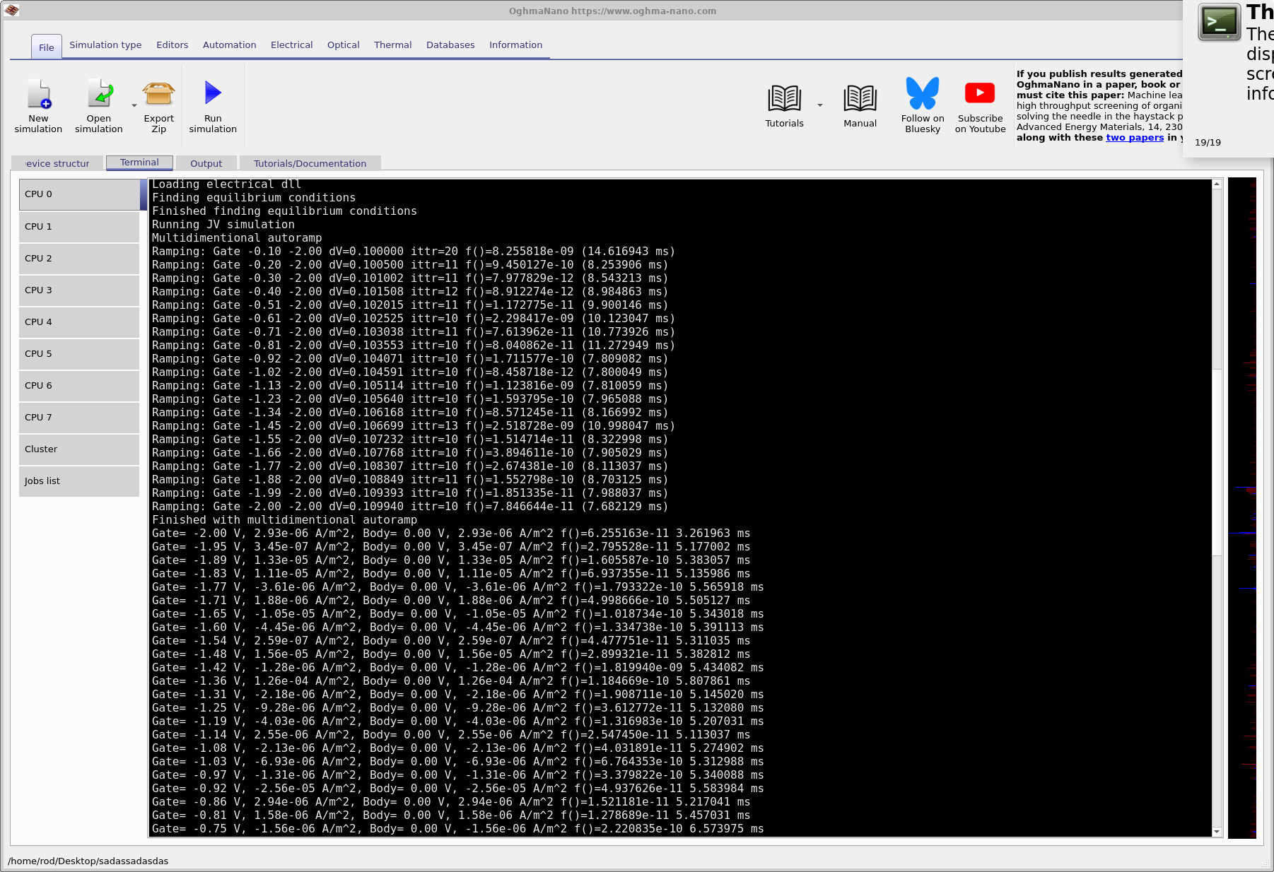 Terminal output during gate ramping and gate voltage sweep