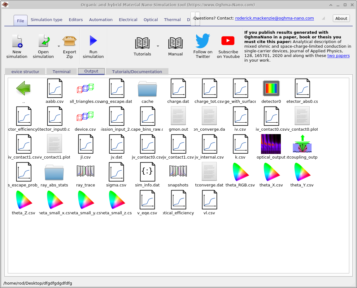 The output of a simulation showing the files described in table 7.2. These files are represented by the color space icons.