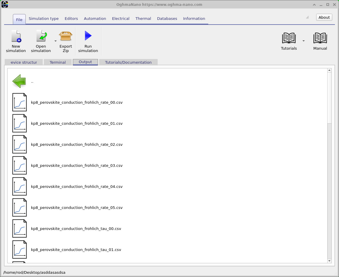 Scattering output directory listing kp8_perovskite_conduction_frohlich_rate and frohlich_tau CSV files