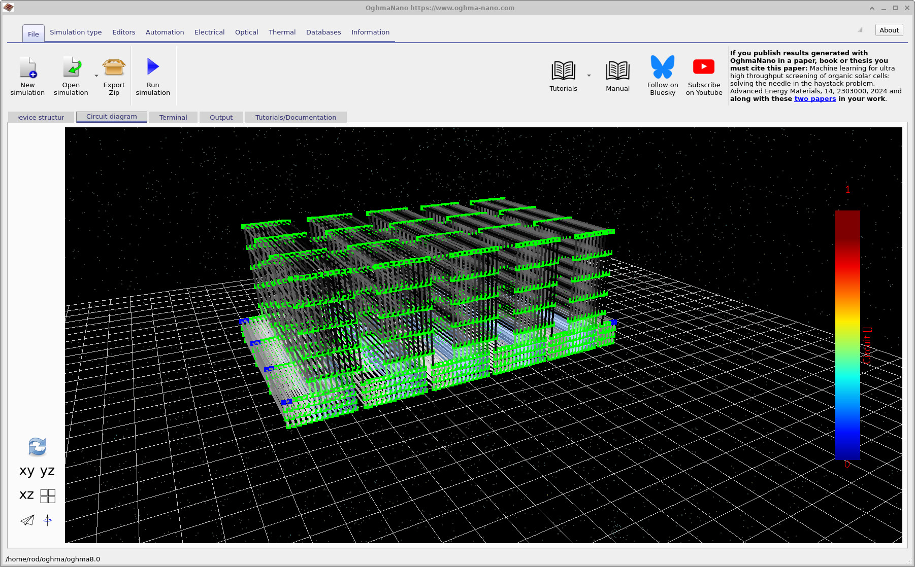 Circuit diagram view showing the generated 3D circuit mesh for the perovskite module.