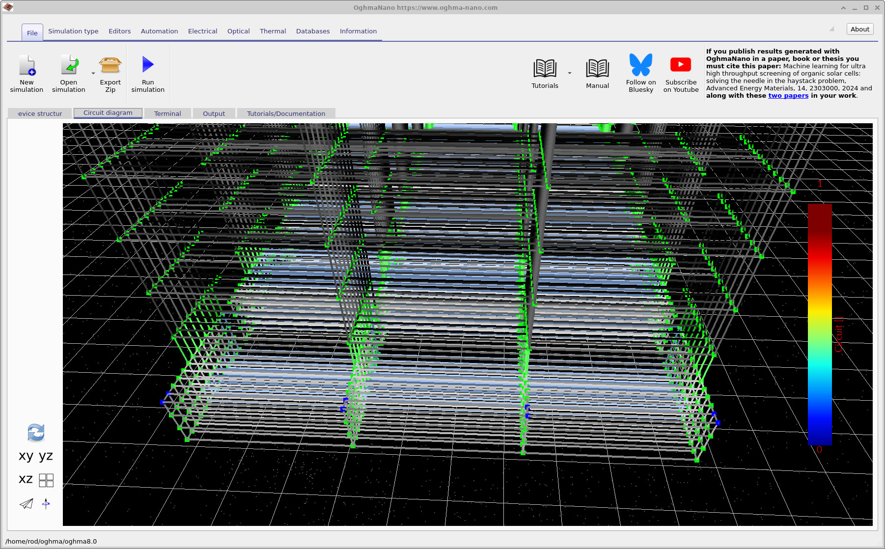 Rotated view of the circuit mesh showing internal connectivity across the module fingers.